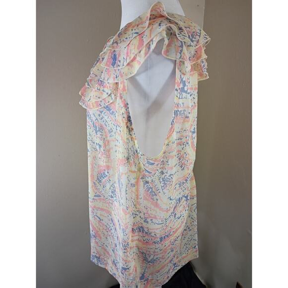 Cabi Blouse Sheer Ruffle Neck Pink Sleeveless Sz XL Peasant Cottage Beach - Picture 4 of 11